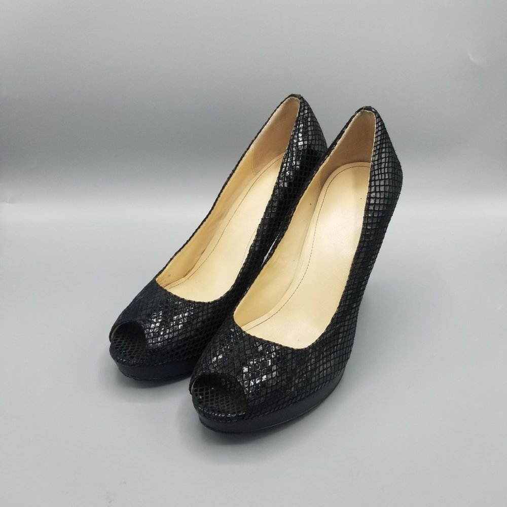 Calvin Klein Women's Snakeskin Peep Toe Stiletto Heel Pump Size 7M Black